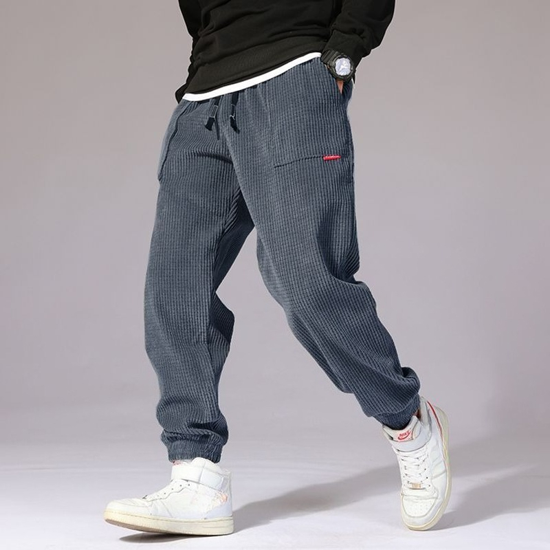 Corduroy Pant Warm - กางเกงวอร์มผ้าคอร์ดูรอยสำหรับผู้ชาย ฤดูใบไม้ร่วง-ฤดูหนาว บุด้วยผ้าฟลีซ กางเกงลำลองสไตล์สตรีทแวร์ กางเกงขายาวทรงหลวมให้ความอบอุ่น