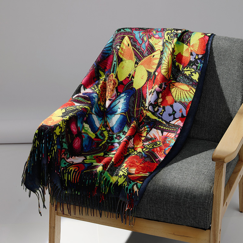 Wool Scarf Men - แบรนด์หรูภาพวาดสีน้ํามันผ้าพันคอผ้าพันคอผู้หญิงฤดูหนาว Pashmina พิมพ์ผ้าคลุมไหล่ Foulard Femme ผ้าห่มผ้าพันคอ